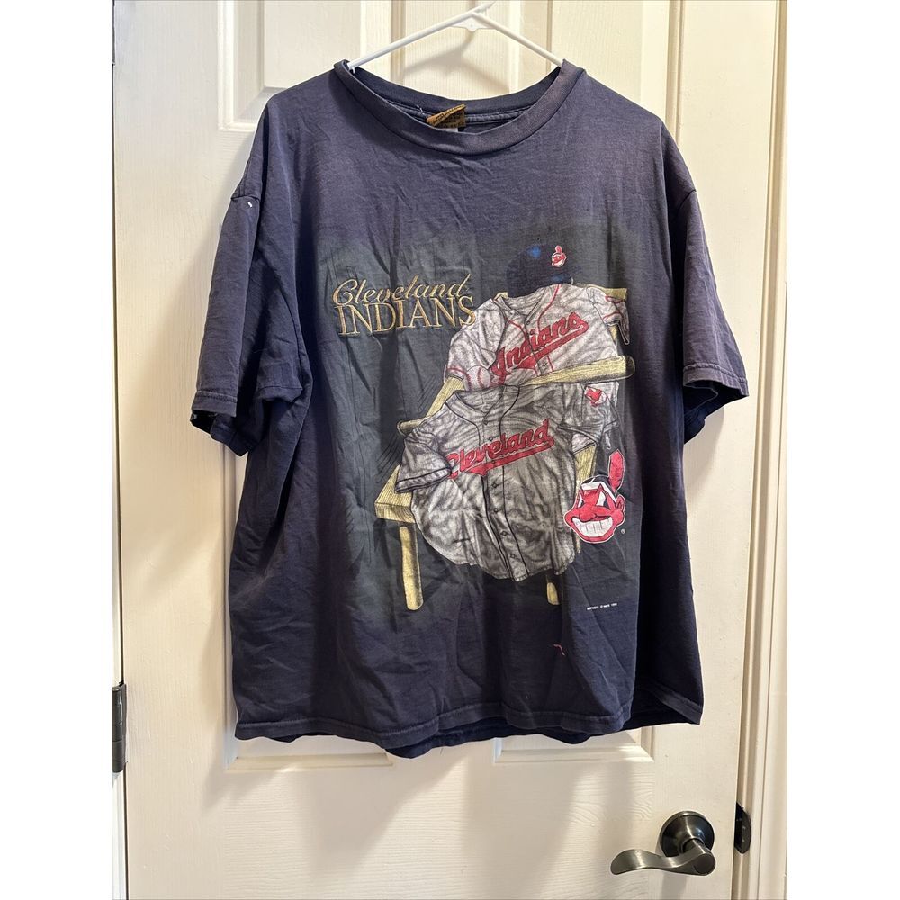 Cleveland Indians Nutmeg Mills Vintage 1996 Baseball T-Shirt Black‎ XL  USA